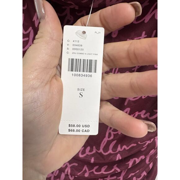 Maeve Anthropologie Mesh Script Print Draped Cowl Neck Ruched Tank Top S - Picture 6 of 8